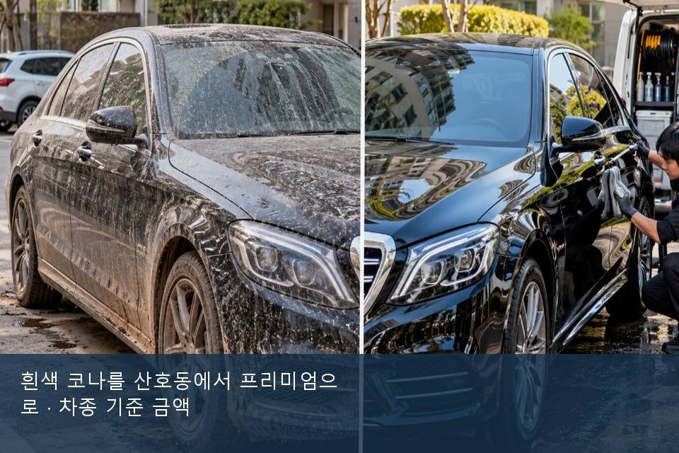 흰색 코나를 산호동에서 프리미엄으로 · 차종 기준 금액